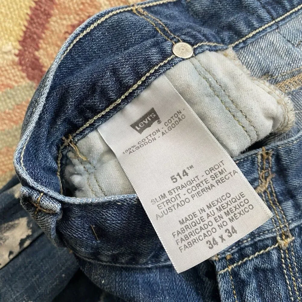 Y2K Levi’s 514 Flap Pocket 34x34 Twisted Seam Vintage Slim Straight Tri Stitch